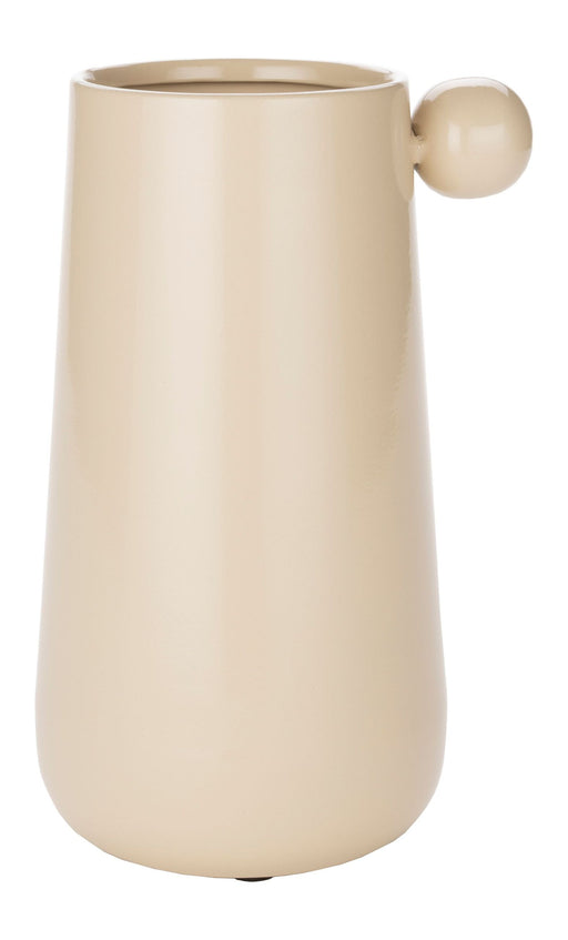 Vase Dot M Beige mit kugelförmigem Griff an der Seite in Gesamtansicht.