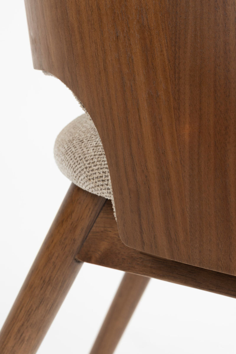 Esszimmerstuhl Velore Beige mit Gestell aus Gummibaumholz in Walnuss