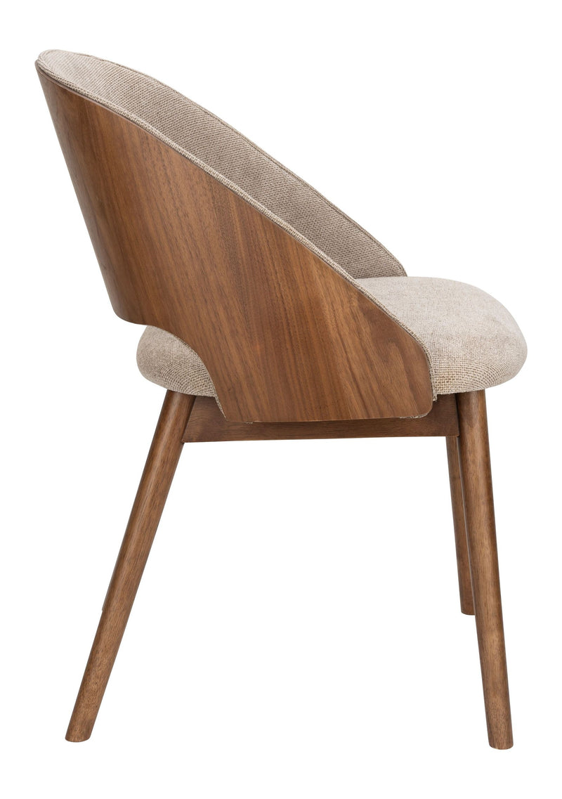 Esszimmerstuhl Velore Beige mit Gestell aus Gummibaumholz in Walnuss
