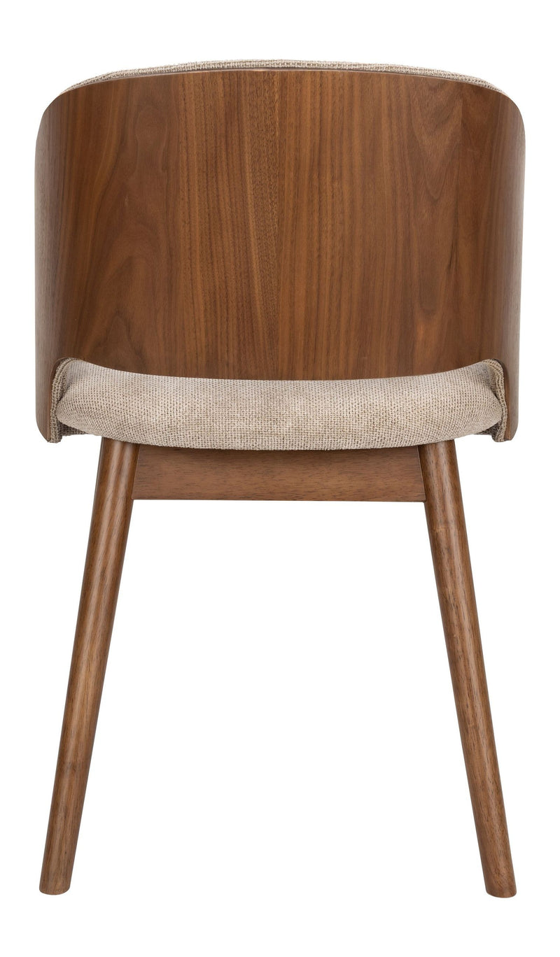 Esszimmerstuhl Velore Beige mit Gestell aus Gummibaumholz in Walnuss