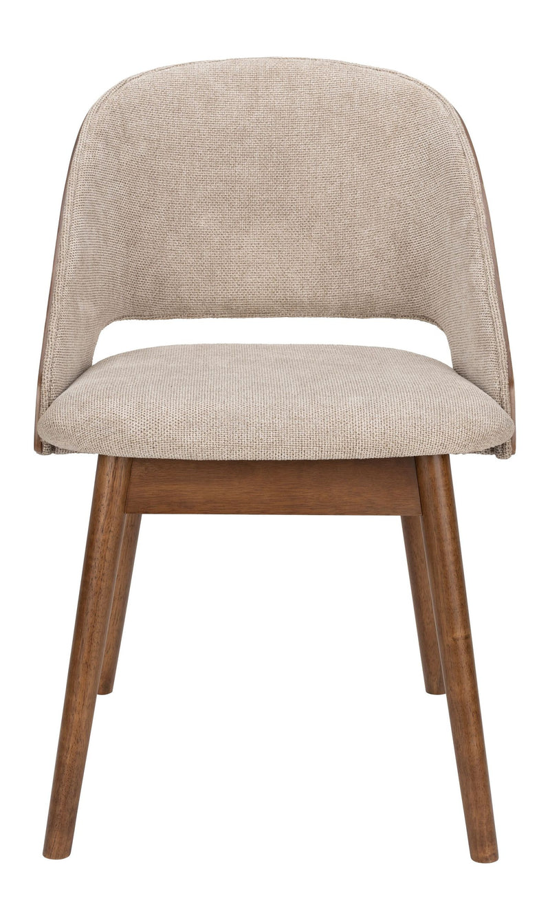 Esszimmerstuhl Velore Beige mit Gestell aus Gummibaumholz in Walnuss