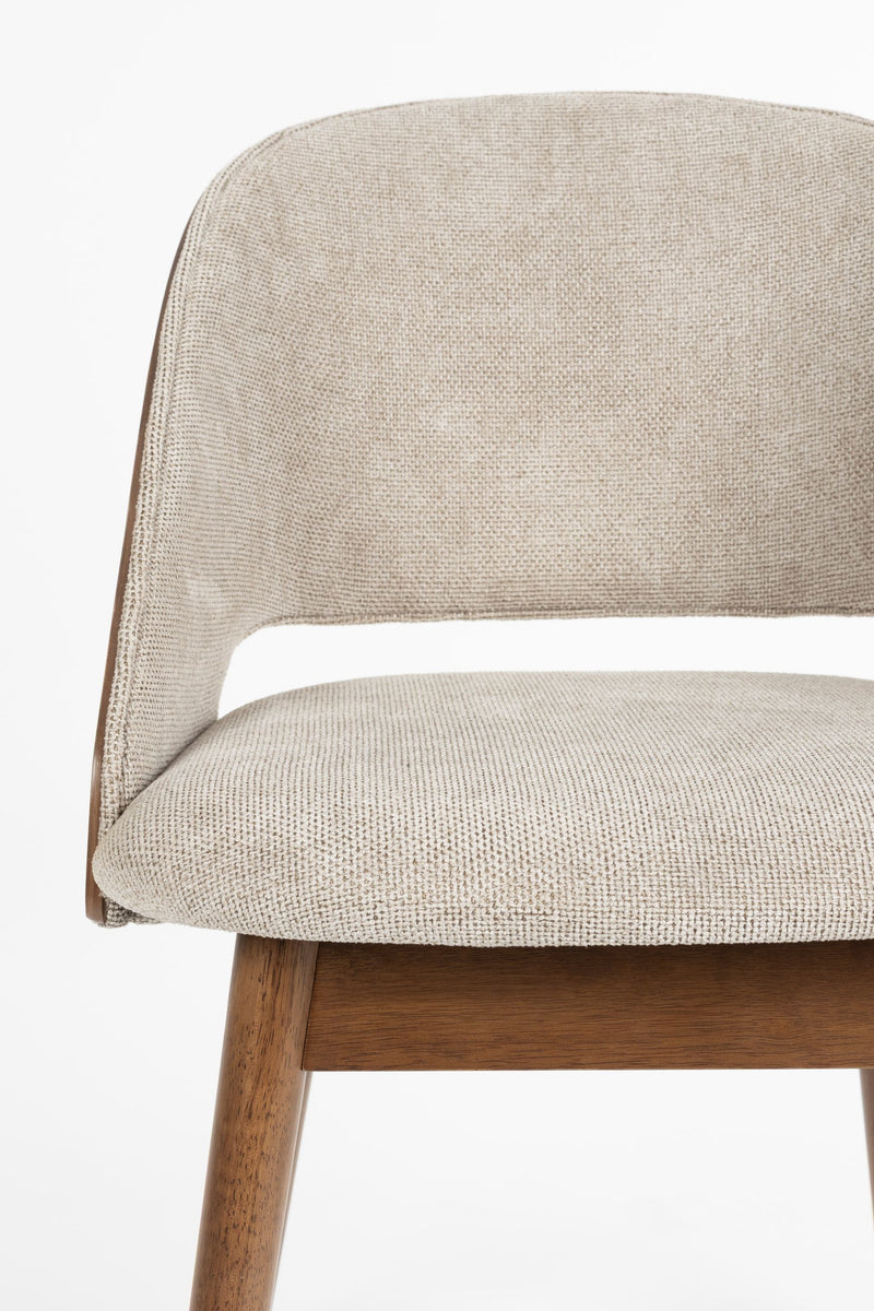 Esszimmerstuhl Velore Beige mit Gestell aus Gummibaumholz in Walnuss