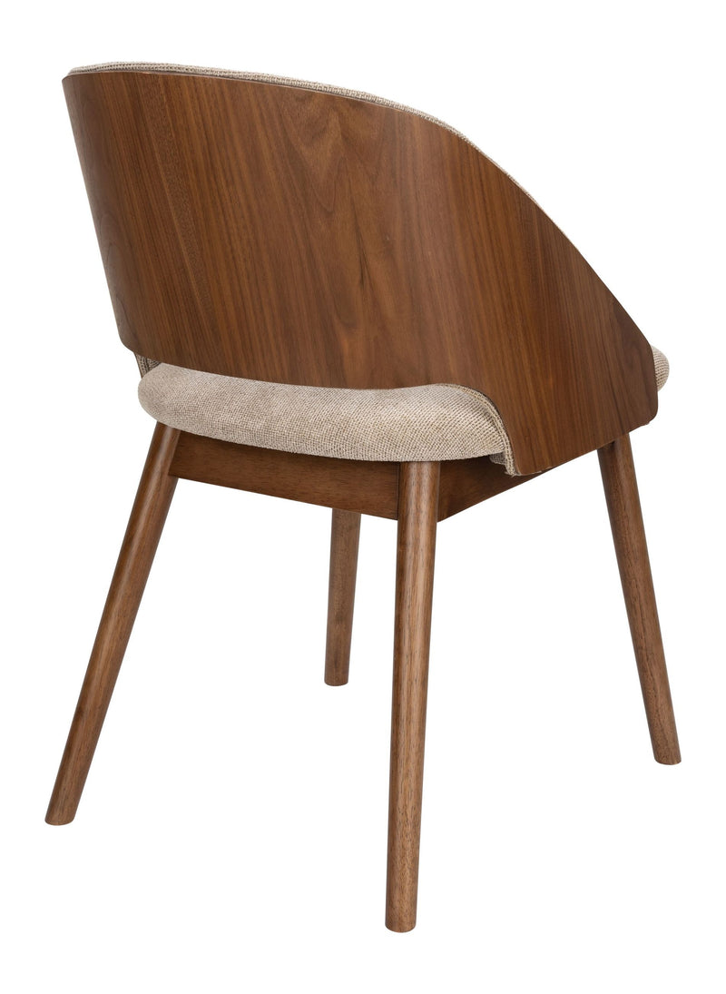 Esszimmerstuhl Velore Beige mit Gestell aus Gummibaumholz in Walnuss