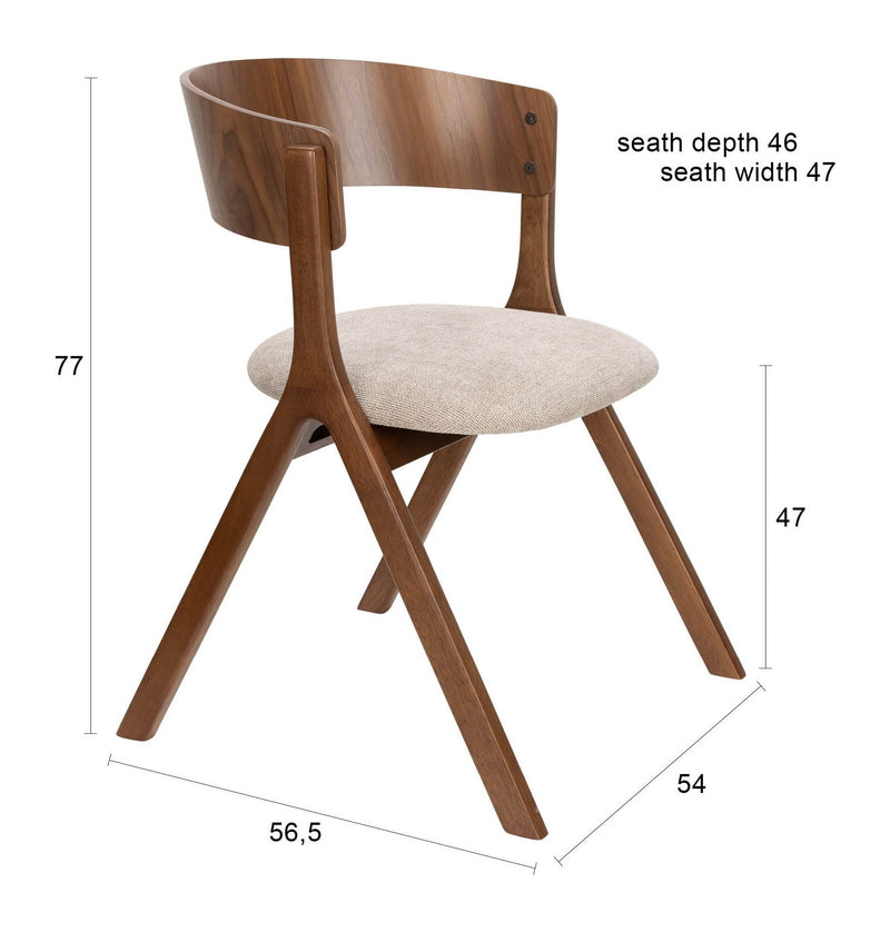 Esszimmerstuhl Bresso im 2er-Set, Beige mit Gummibaumholz-Gestell