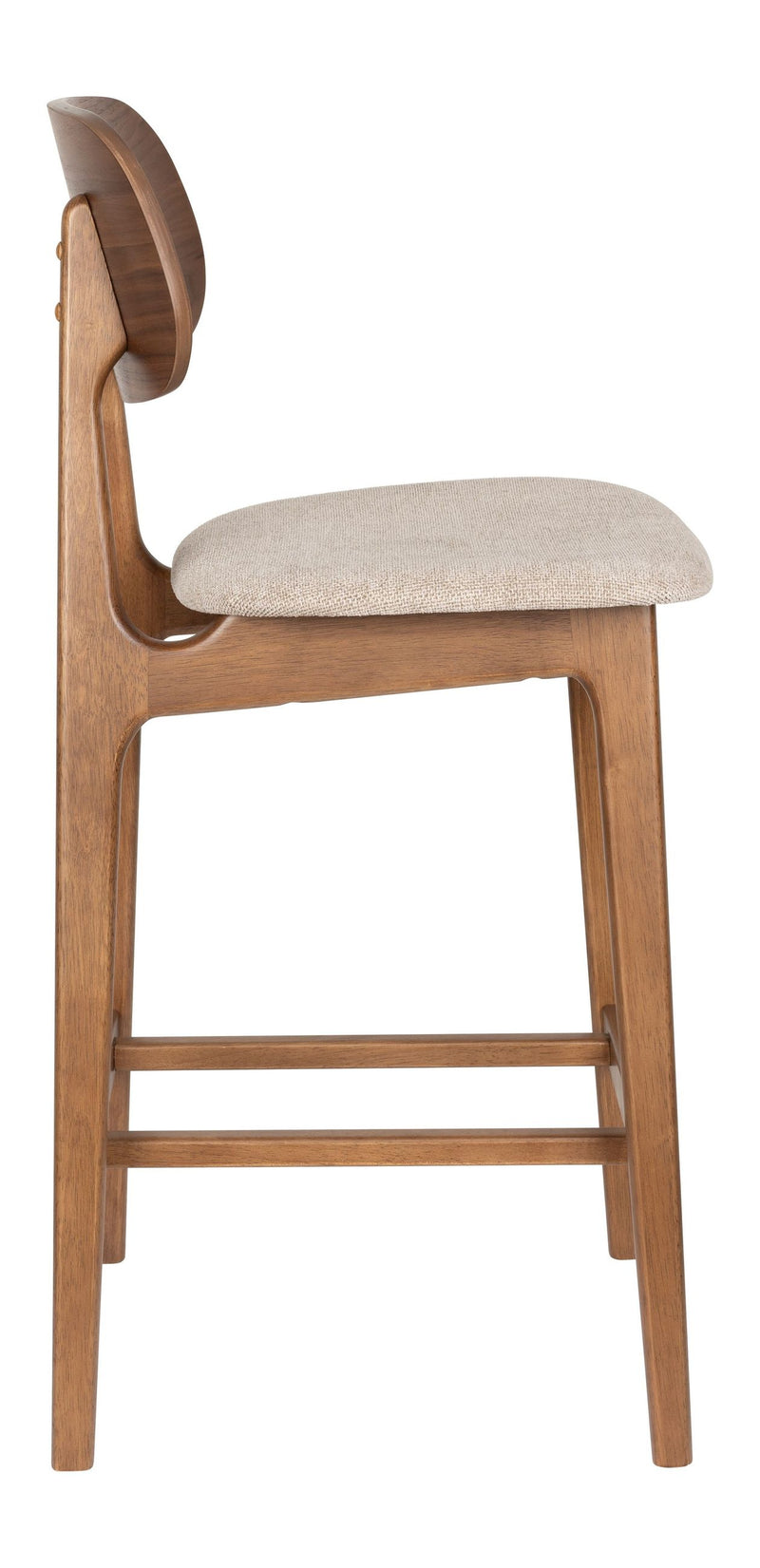 Barhocker Marais 2er-Set aus Gummibaumholz mit beigem Bezug, Dutchbone