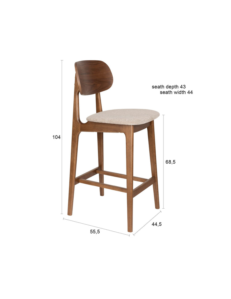 Barhocker Marais 2er-Set aus Gummibaumholz mit beigem Bezug, Dutchbone