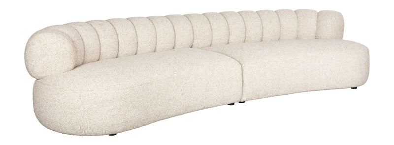 Sofa Duvane 4,5-Sitzer Beige mit Eukalyptusholz-Gestell im Boho-Stil