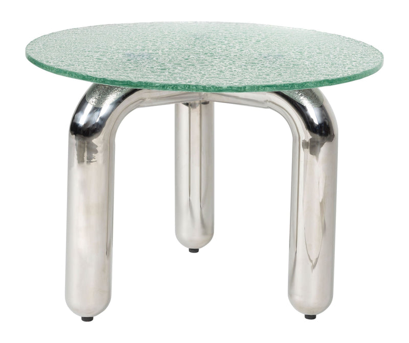 Beistelltisch Marly rund aus Sicherheitsglas in Silber von Dutchbone