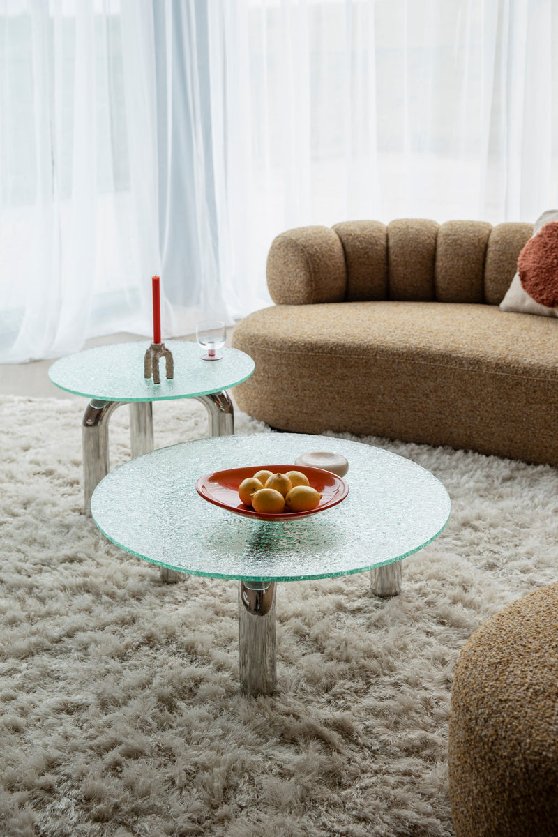 Beistelltisch Marly rund aus Sicherheitsglas in Silber von Dutchbone