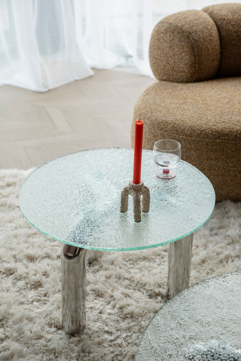 Beistelltisch Marly rund aus Sicherheitsglas in Silber von Dutchbone
