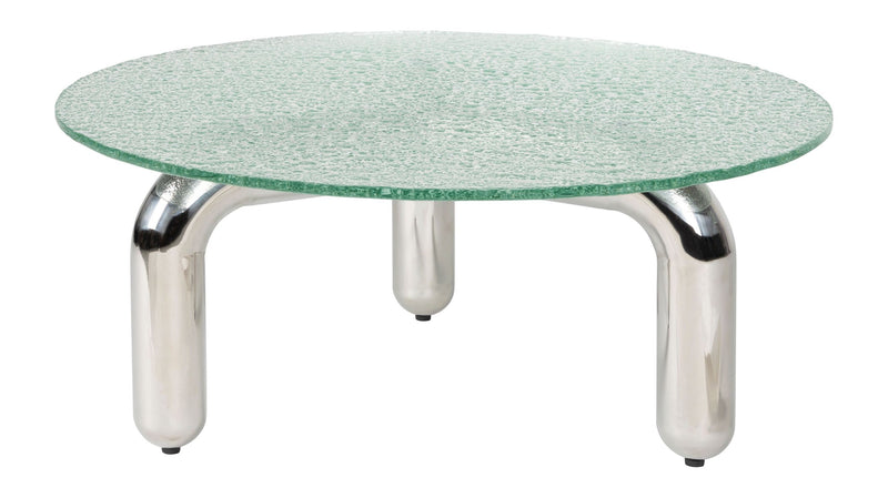 Couchtisch Marly rund, Silber mit Sicherheitsglas im Retro-Design