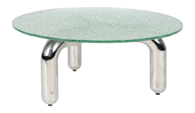 Couchtisch Marly rund, Silber mit Sicherheitsglas im Retro-Design