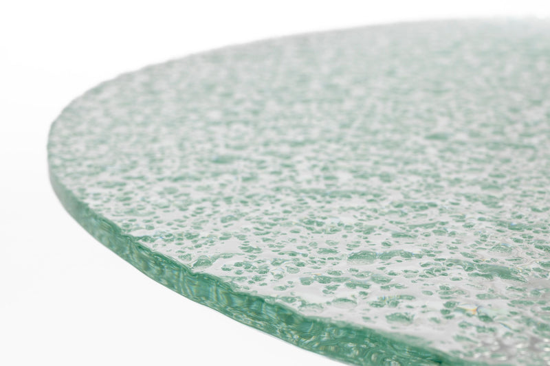 Couchtisch Marly rund, Silber mit Sicherheitsglas im Retro-Design