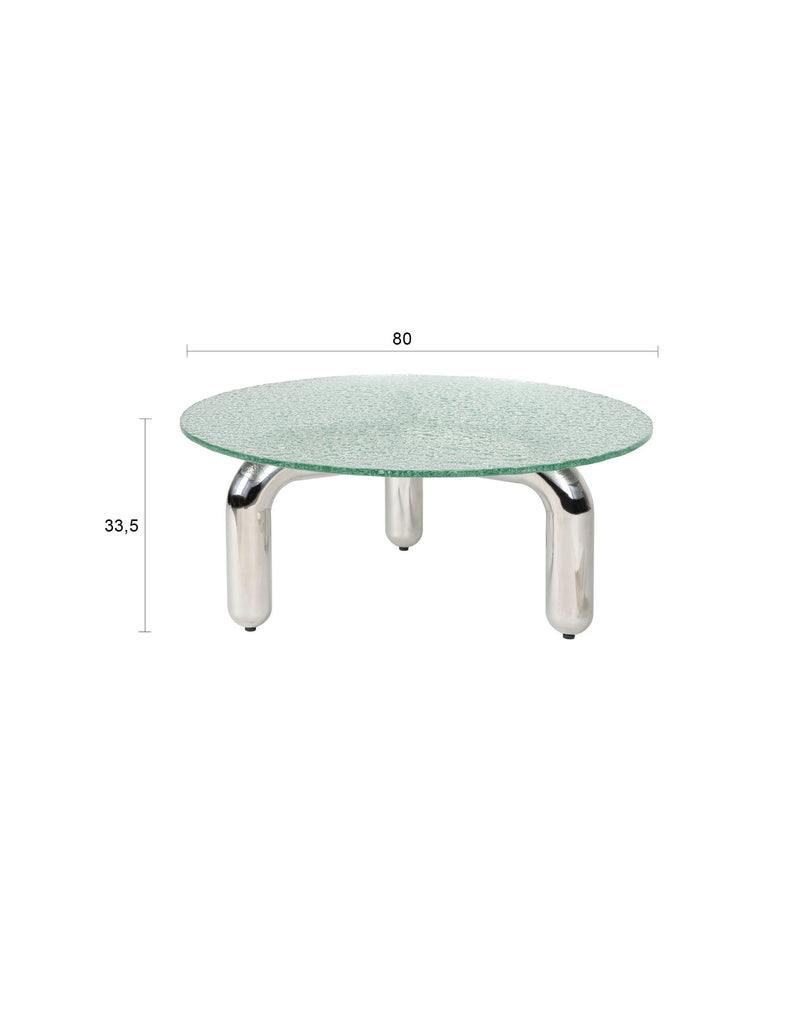 Couchtisch Marly rund, Silber mit Sicherheitsglas im Retro-Design