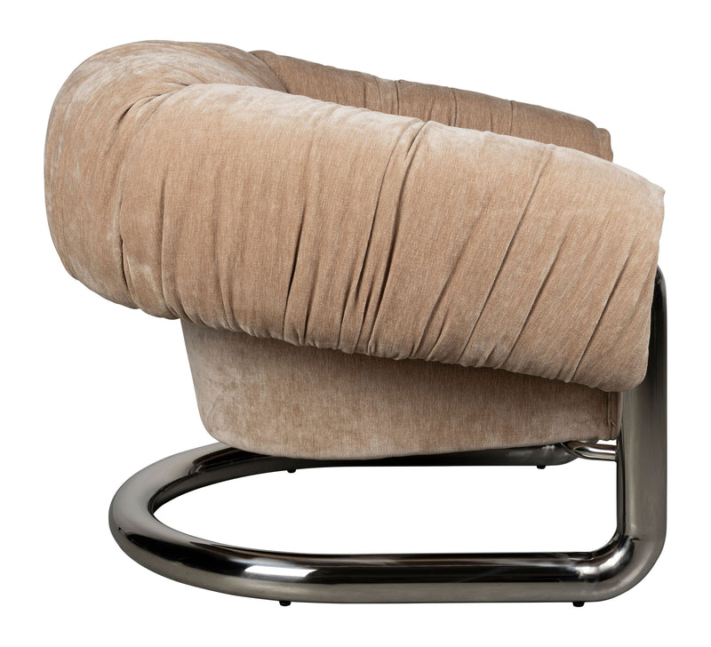 Loungesessel Marly von Dutchbone mit Samtbezug in Silber, Retro-Look
