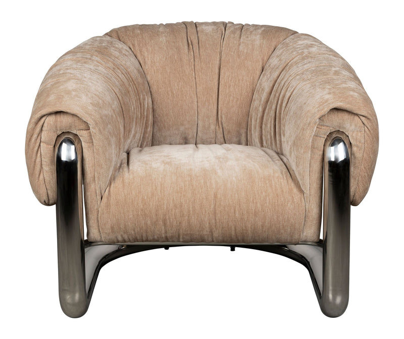 Loungesessel Marly von Dutchbone mit Samtbezug in Silber, Retro-Look