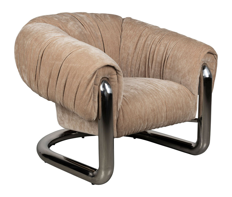Loungesessel Marly von Dutchbone mit Samtbezug in Silber, Retro-Look