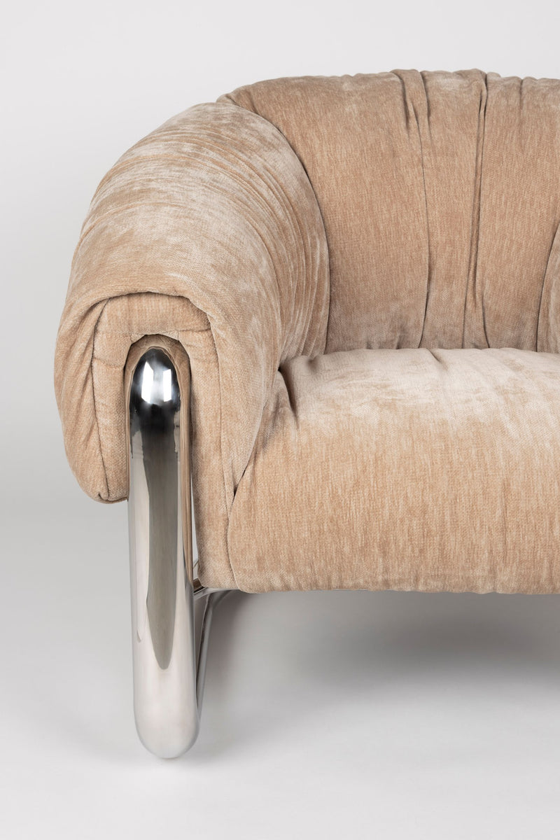 Loungesessel Marly von Dutchbone mit Samtbezug in Silber, Retro-Look