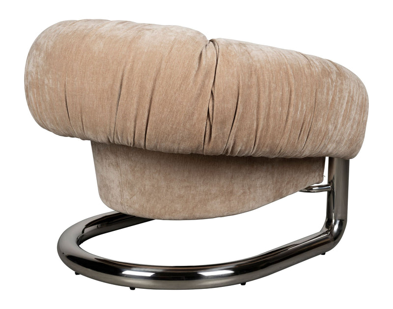 Loungesessel Marly von Dutchbone mit Samtbezug in Silber, Retro-Look