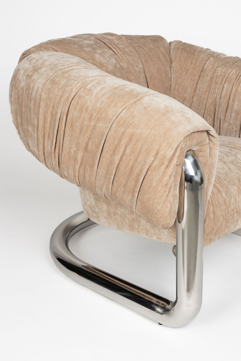 Loungesessel Marly von Dutchbone mit Samtbezug in Silber, Retro-Look