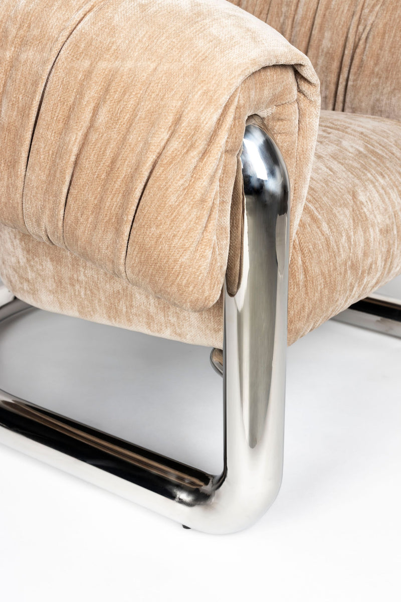 Loungesessel Marly von Dutchbone mit Samtbezug in Silber, Retro-Look