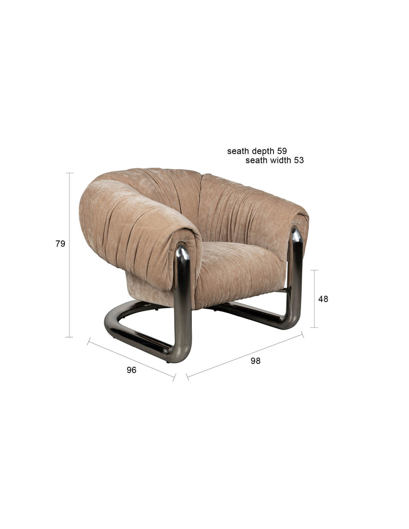 Loungesessel Marly von Dutchbone mit Samtbezug in Silber, Retro-Look