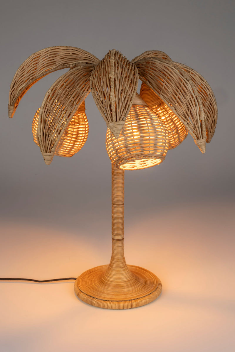 Tischlampe Palmtree mit geflochtenem Rattan, 3-flammig, Fassung E14