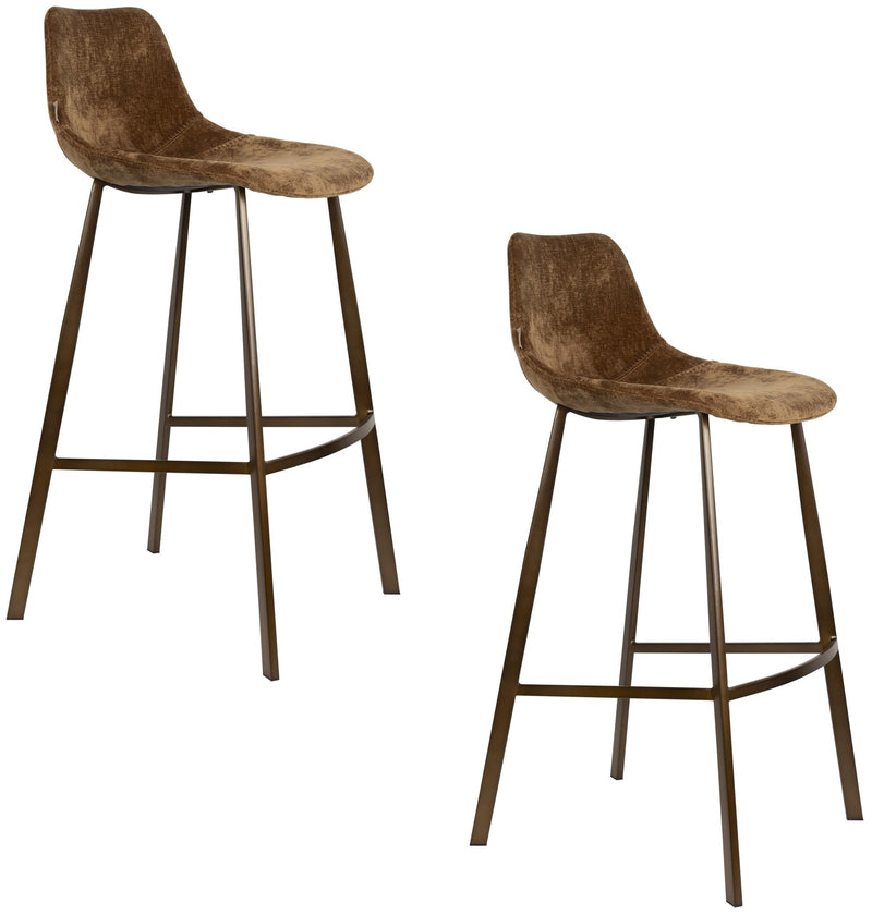 Barhocker Franky 2er-Set, Cognac mit Stahlgestell im Vintage-Look