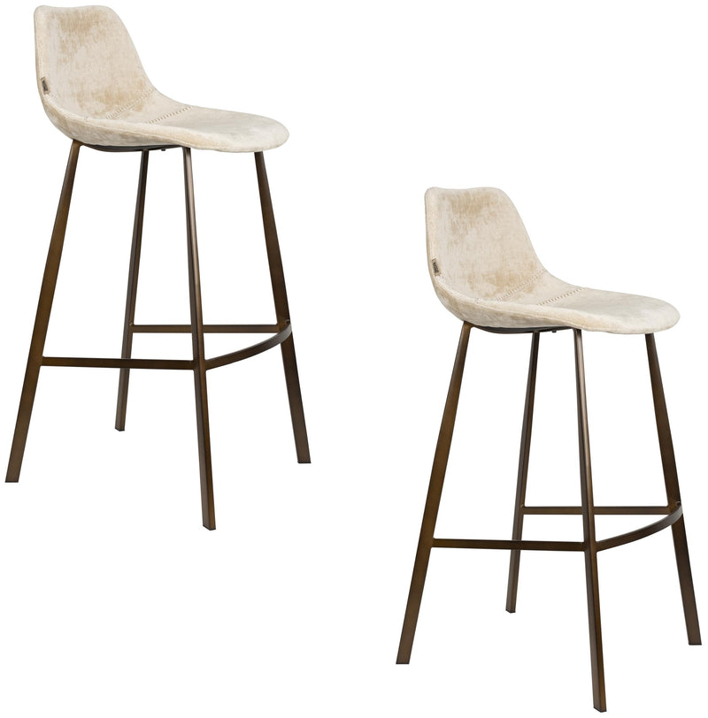 Barhocker Franky im 2er-Set, Beige mit Stahlgestell von Dutchbone