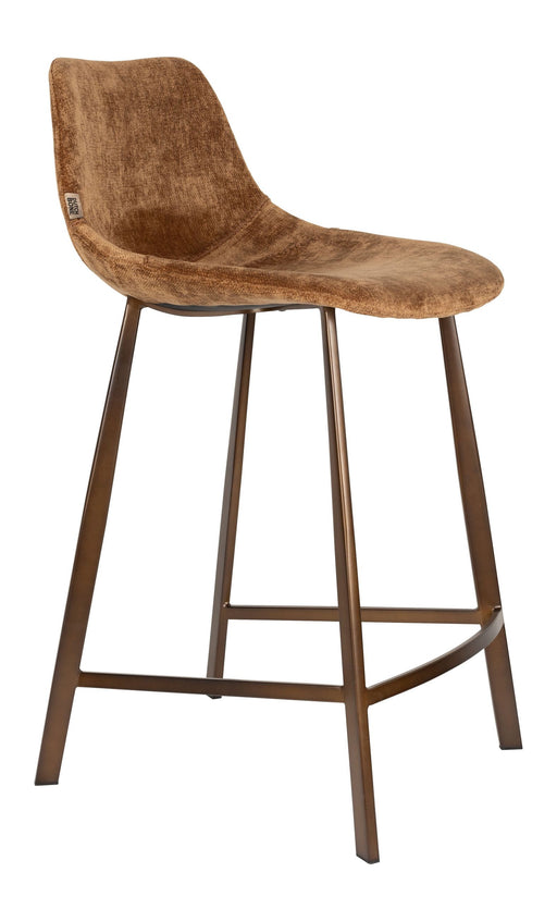 Barhocker Franky 2er-Set, Cognac mit ausgestelltem Stahlgestell in Vintage-Optik, Gesamtansicht von vorne.
