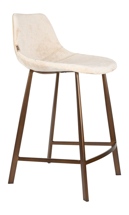 Barhocker Franky im 2er-Set in Beige mit gepolsterter Sitzschale und braunem Stahlgestell, Gesamtansicht.