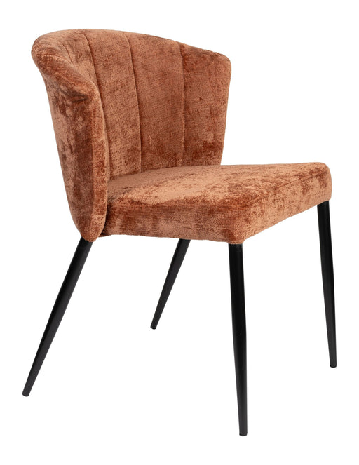 Esszimmerstuhl Georgia in Terra mit geraffter Rückenlehne und schwarzen Beinen, Gesamtansicht.