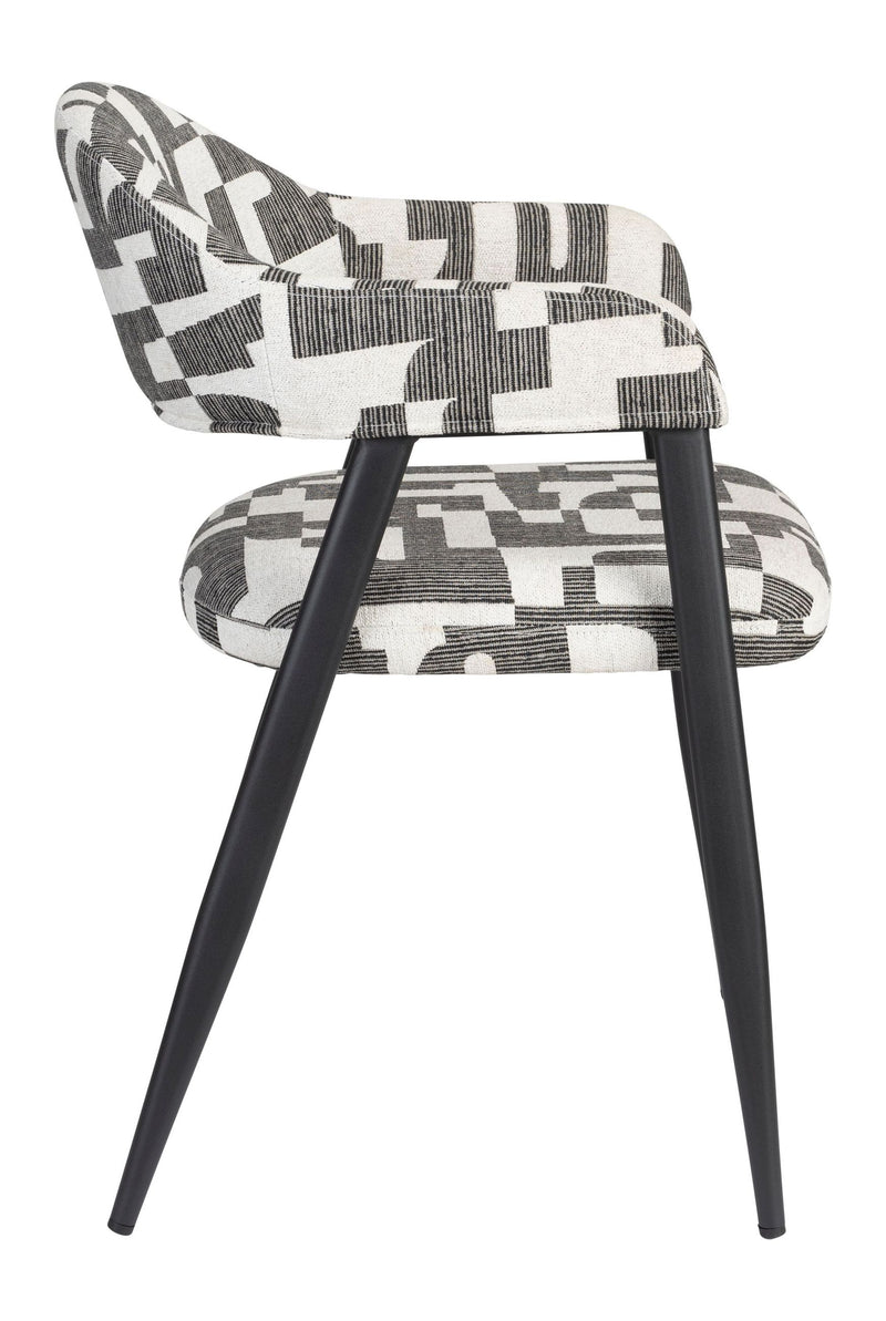 Esszimmerstuhl Miyo 2er-Set, Schwarz mit grafischem Muster, Dutchbone