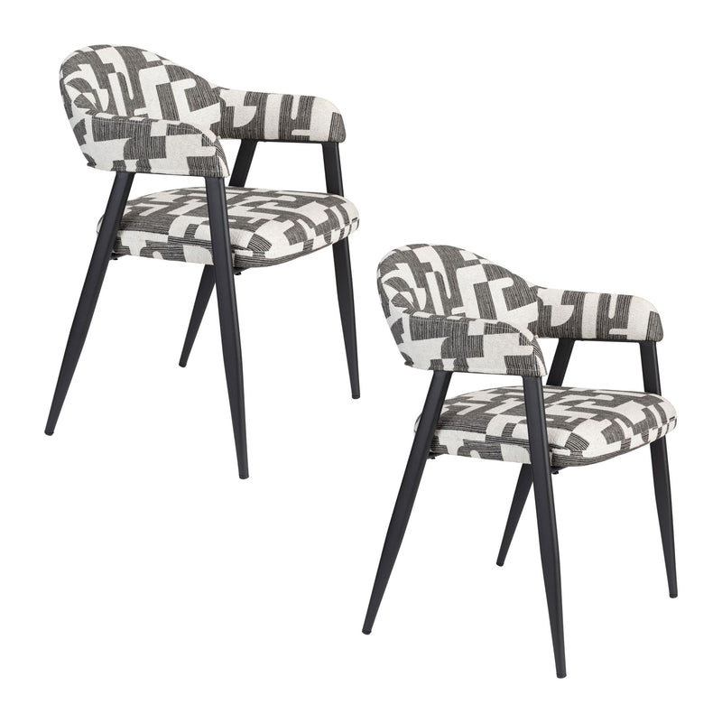 Esszimmerstuhl Miyo 2er-Set, Schwarz mit grafischem Muster, Dutchbone