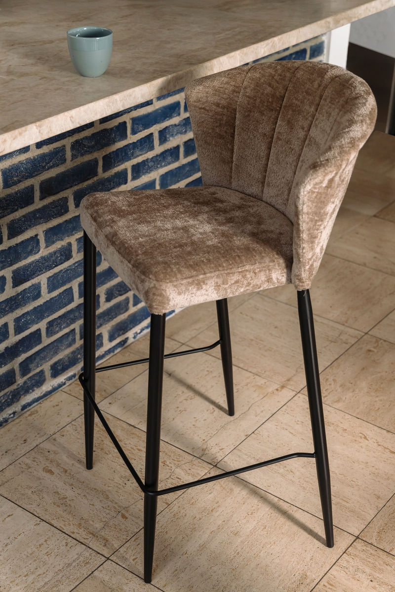 Barhocker Georgia im 2er-Set, Taupe mit Samtbezug von Dutchbone