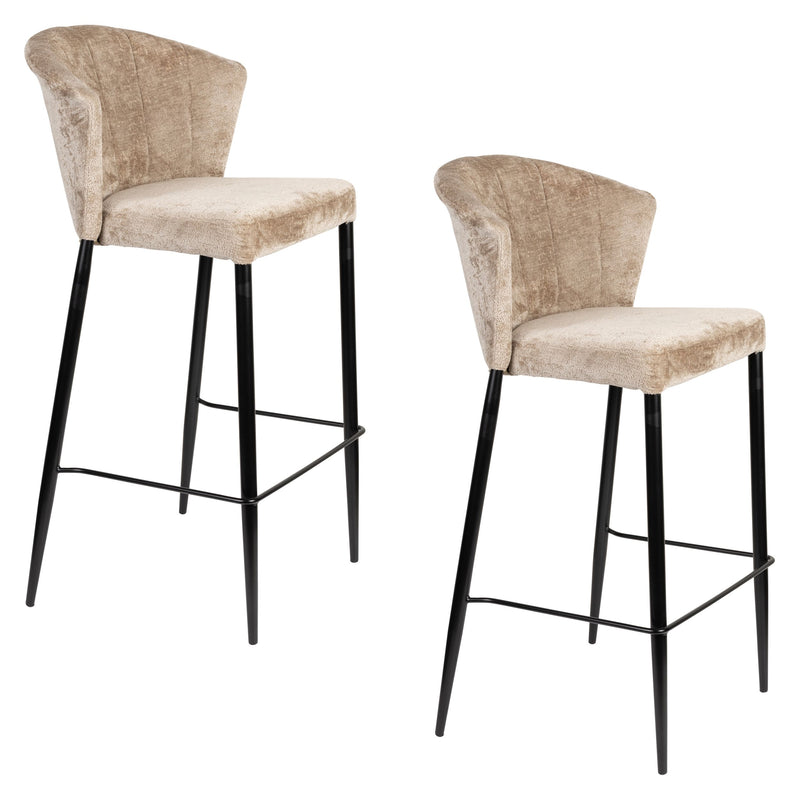 Barhocker Georgia im 2er-Set, Taupe mit Samtbezug von Dutchbone