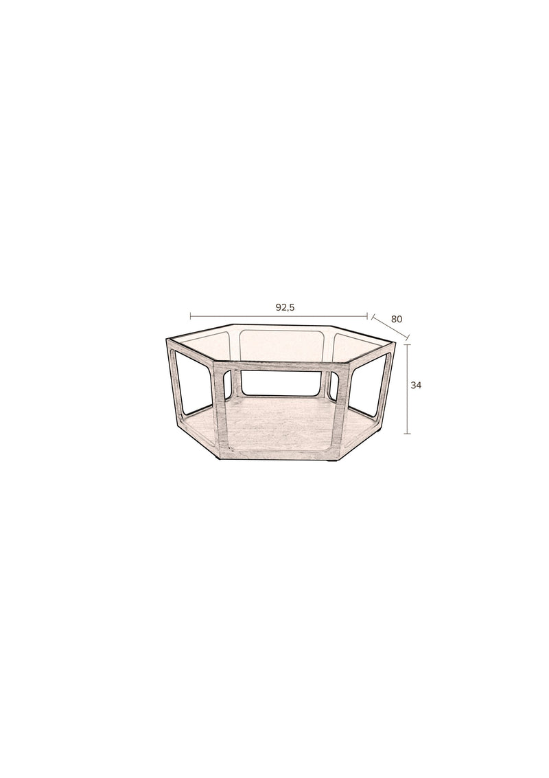 Couchtisch Sita im Vintage-Design mit Glasplatte und Nussbaumfurnier