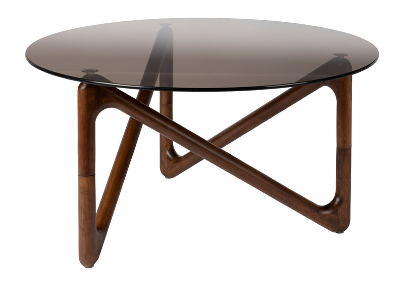 Couchtisch Naia Walnut mit Glasplatte und Eichenholzgestell, rund