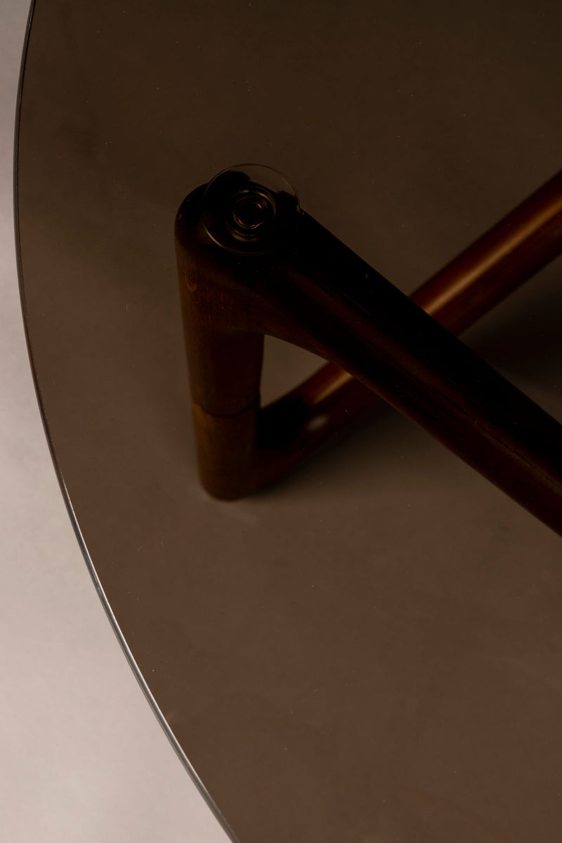 Couchtisch Naia Walnut mit Glasplatte und Eichenholzgestell, rund