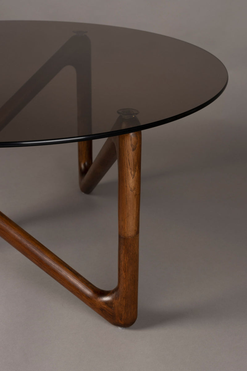 Couchtisch Naia Walnut mit Glasplatte und Eichenholzgestell, rund
