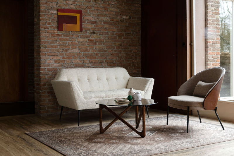 Couchtisch Naia Walnut mit Glasplatte und Eichenholzgestell, rund