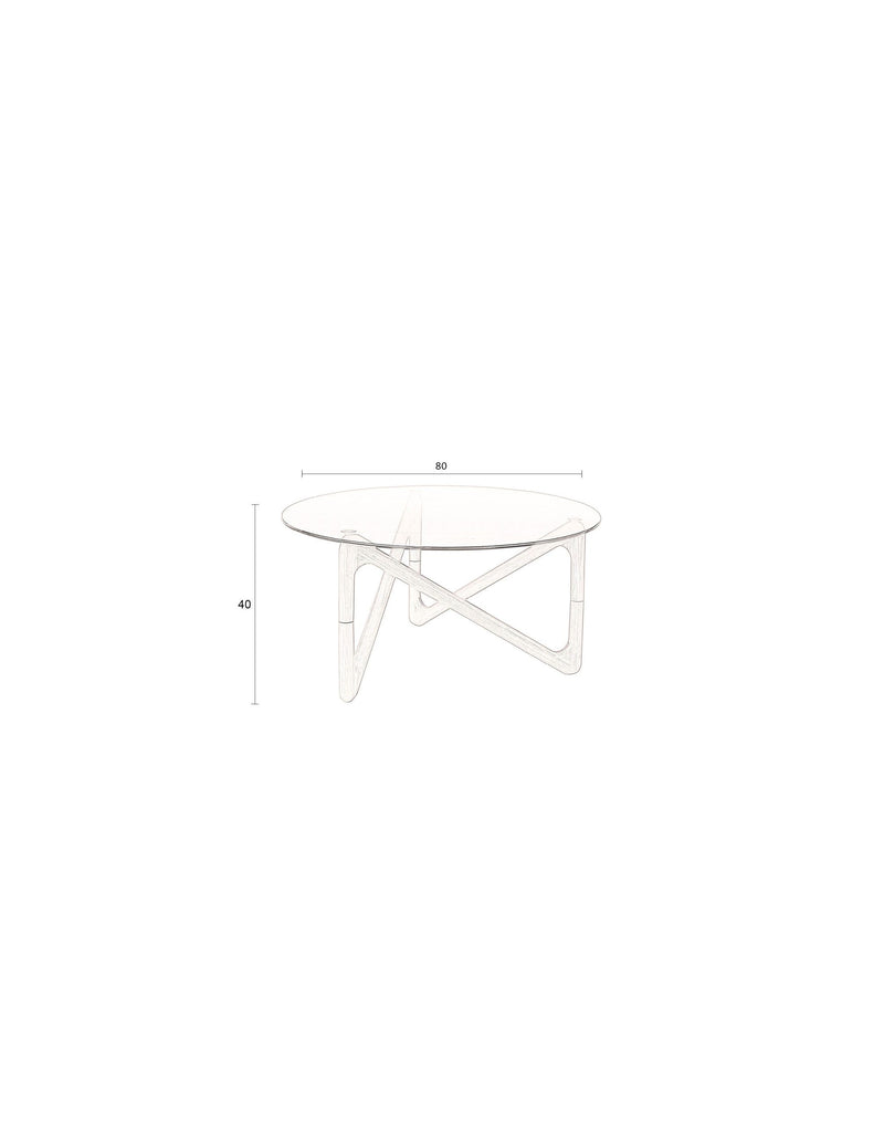 Couchtisch Naia Walnut mit Glasplatte und Eichenholzgestell, rund
