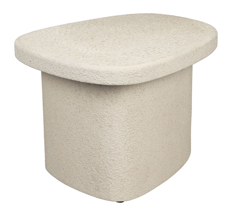 Beistelltisch Veda Low aus recyceltem Marmor in Beige, Boho-Chic Stil