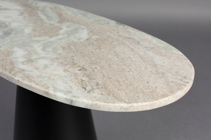 Couchtisch Jared mit Marmor-Platte und schwarzem Metallgestell, oval