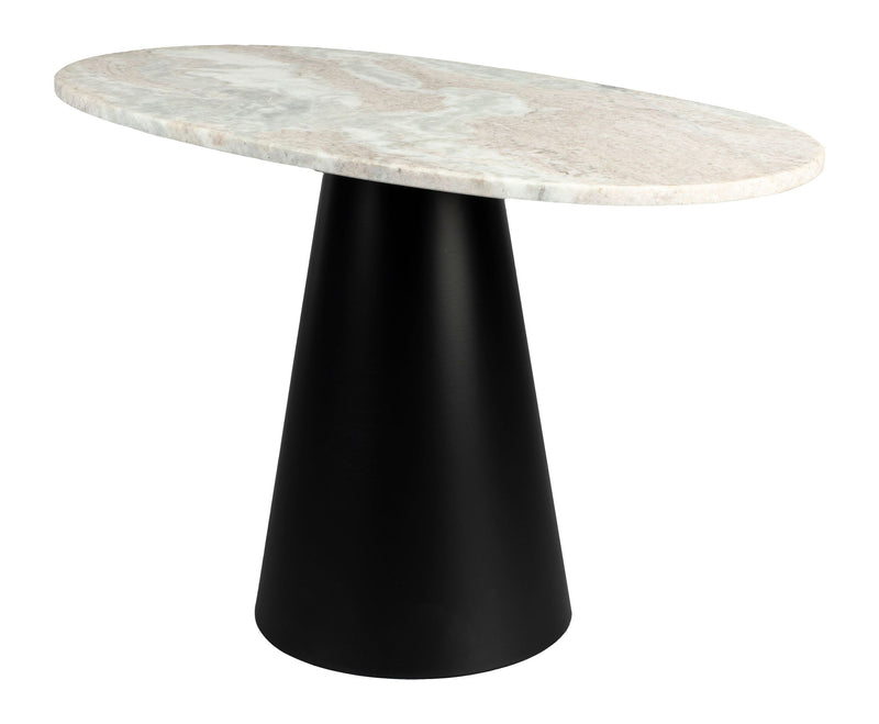 Couchtisch Jared mit Marmor-Platte und schwarzem Metallgestell, oval