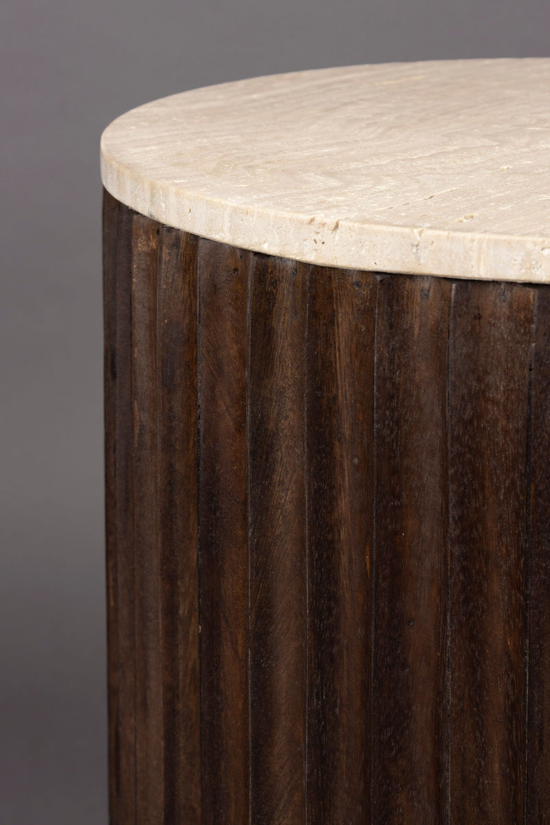 Beistelltisch Marlow mit Schublade, Travertin & Mangoholz im Boho-Stil