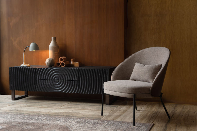 Loungesessel Rodin Beige mit Eschenholz-Gestell im Retro-Design
