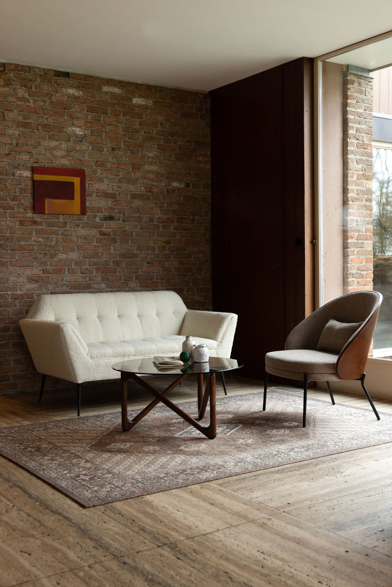 Loungesessel Rodin Beige mit Eschenholz-Gestell im Retro-Design