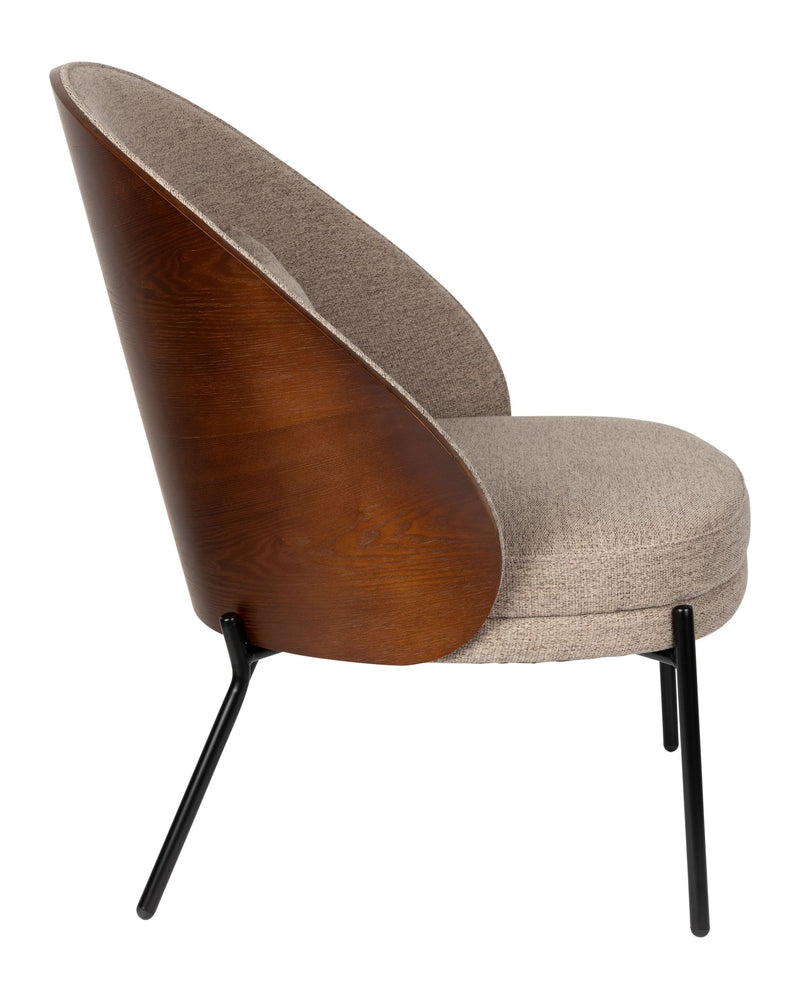 Loungesessel Rodin Beige mit Eschenholz-Gestell im Retro-Design