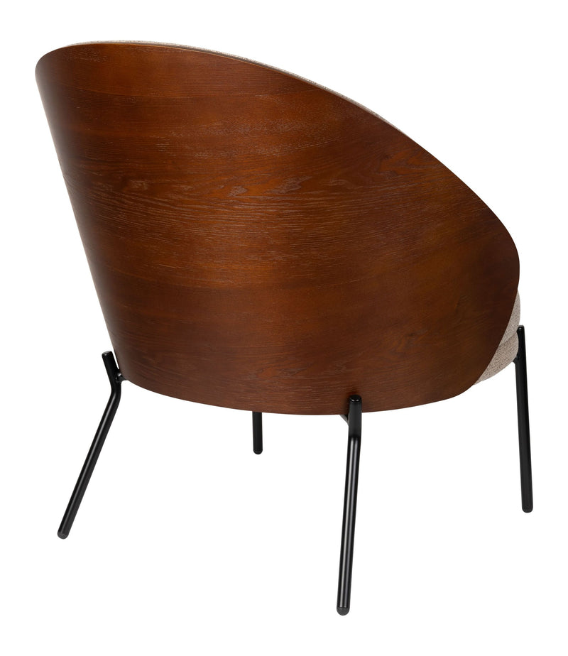 Loungesessel Rodin Beige mit Eschenholz-Gestell im Retro-Design